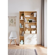 Bibliothèque 2 portes 100x34x194 cm Bois + Blanc