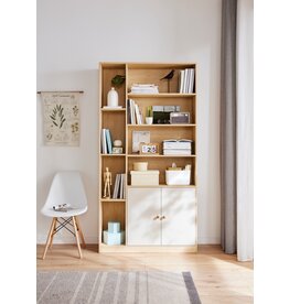 Bibliothèque 2 portes 100x34x194 cm Bois + Blanc