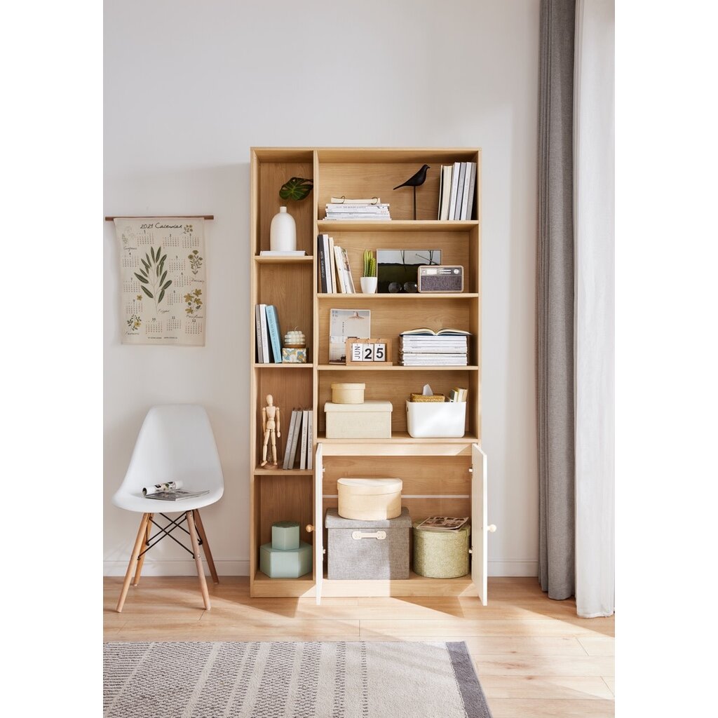 Bibliothèque 2 portes 100x34x194 cm Bois + Blanc