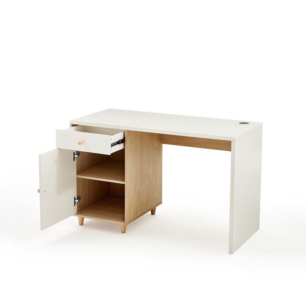 Bureau 1 porte 1 tiroir 120x58x75 cm Bois + Blanc