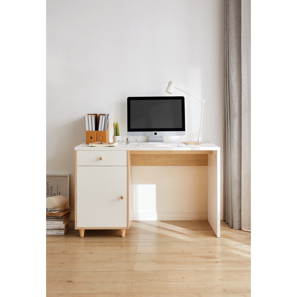 Bureau 1 porte 1 tiroir 120x58x75 cm Bois + Blanc