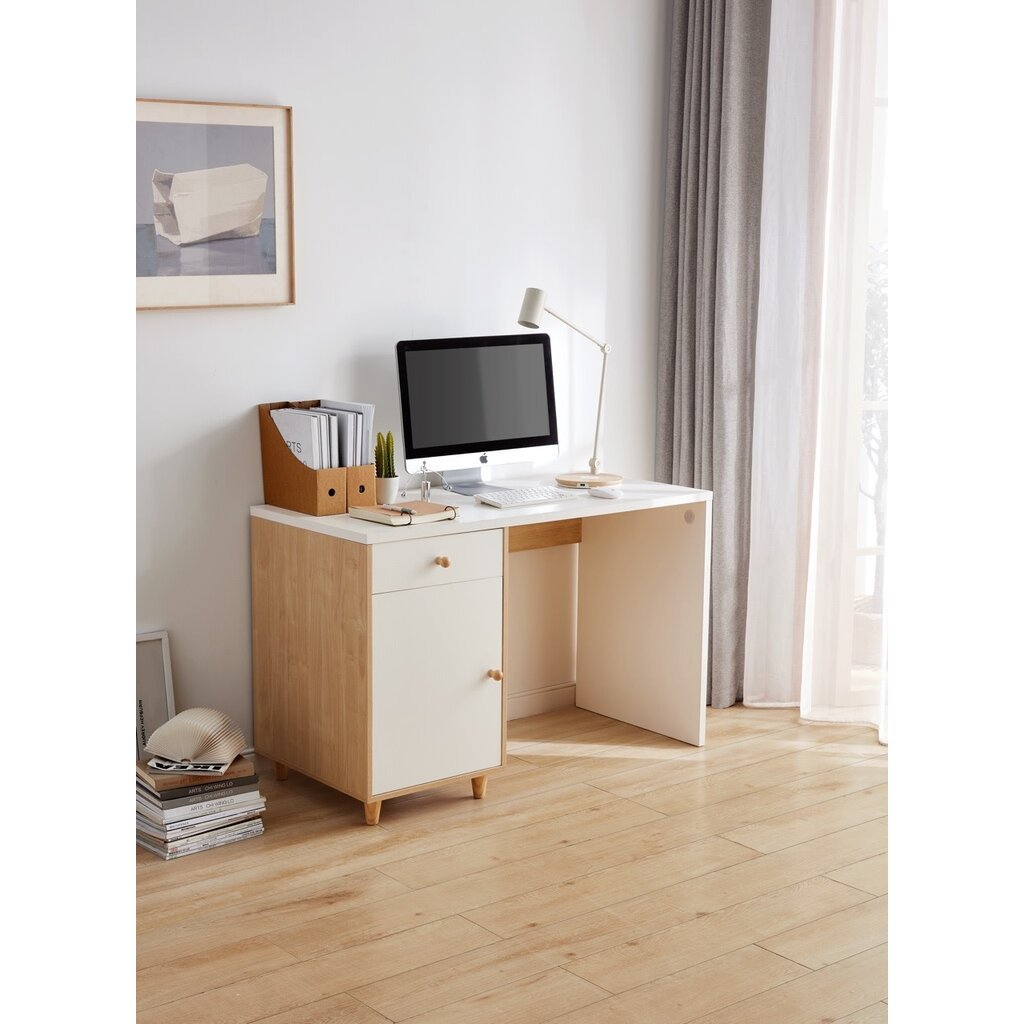 Bureau 1 porte 1 tiroir 120x58x75 cm Bois + Blanc