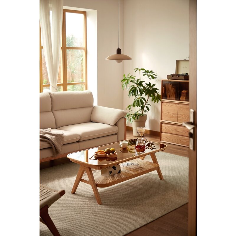 Table basse 120x60x43 cm en Chêne rouge + Paulownia