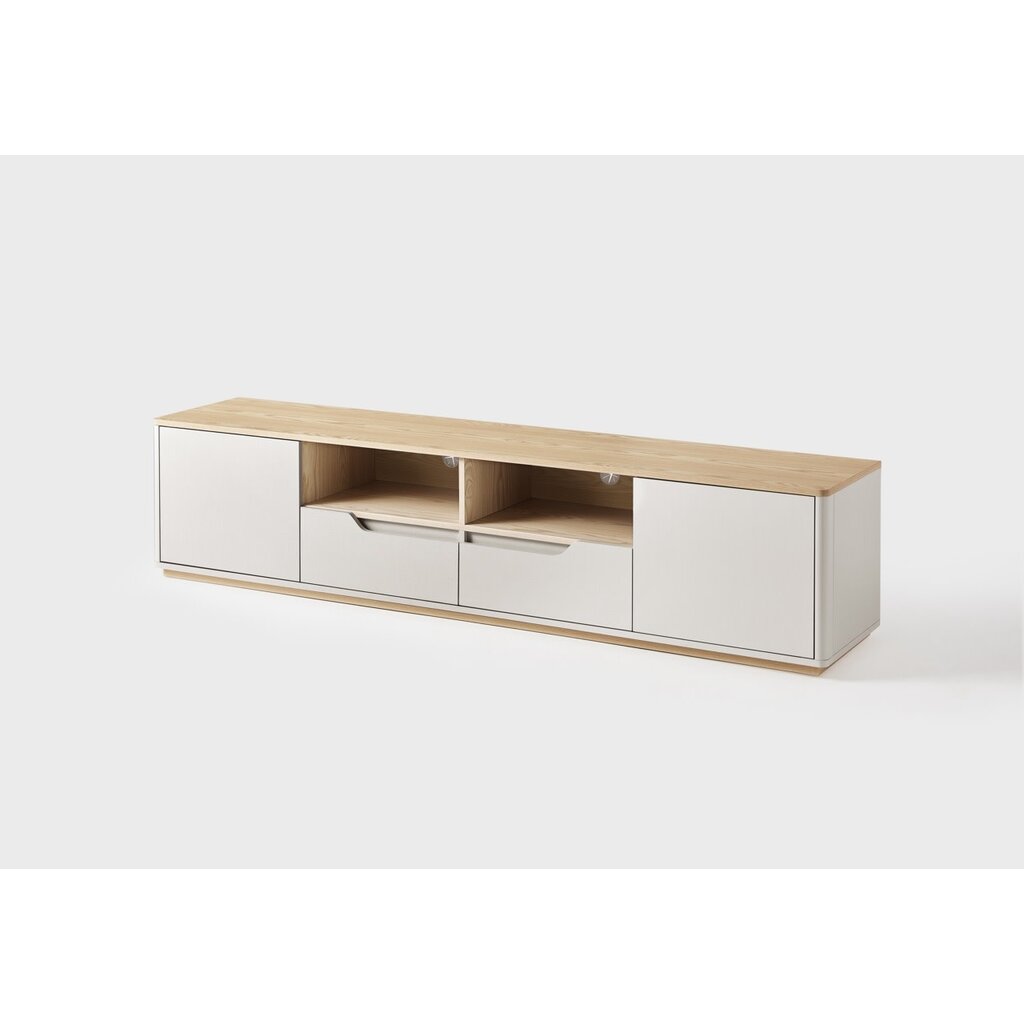 Meuble TV 2 portes 2 tiroirs 180x40x42 cm Bois + Blanc