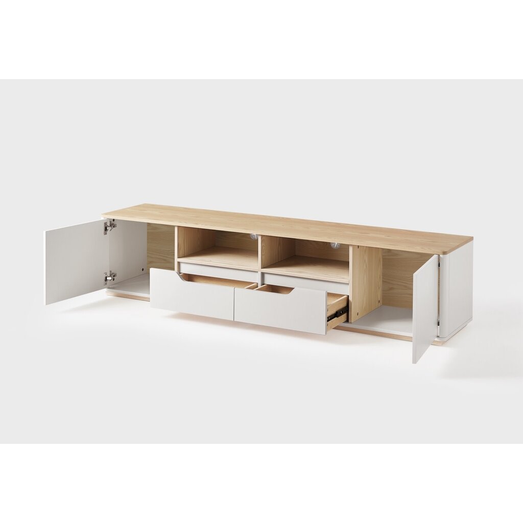 Meuble TV 2 portes 2 tiroirs 180x40x42 cm Bois + Blanc