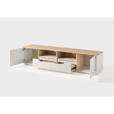 Meuble TV 4 portes 180x40x42 cm Bois + Blanc