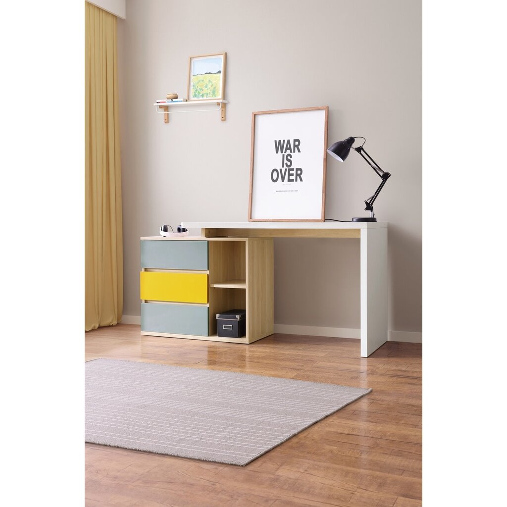 Bureau DJ1V-C + Caisson DJ1V-C Bois + gris + jaune