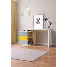 Bureau DJ1V-C + Caisson DJ1V-C Bois + gris + jaune