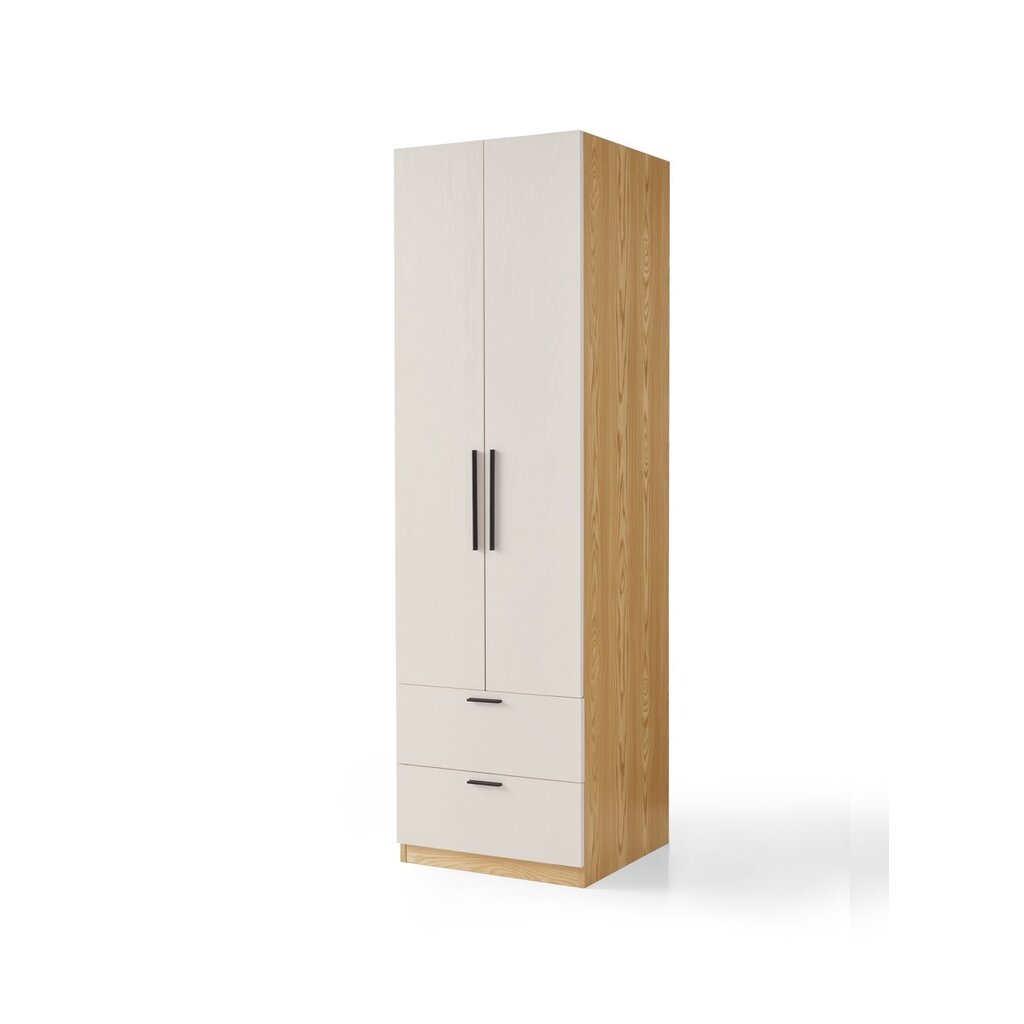 Armoire penderie 2 portes 2 titoirs 60x60x200 cm Bois + Blanc