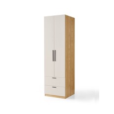 Armoire penderie 2 portes 2 titoirs 60x60x200 cm Bois + Blanc