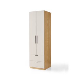 Armoire penderie 2 portes 2 tiroirs 60x60x200 cm Bois + Blanc