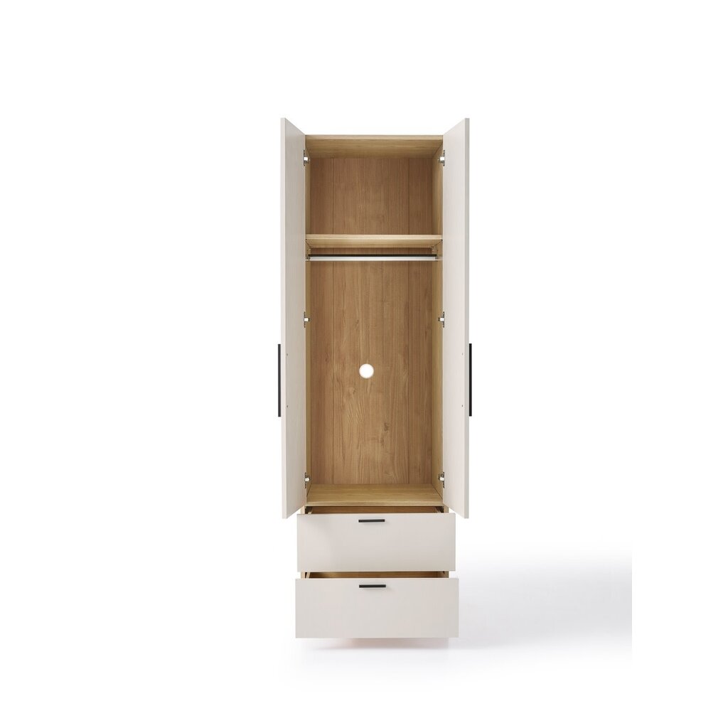 Armoire penderie 2 portes 2 titoirs 60x60x200 cm Bois + Blanc