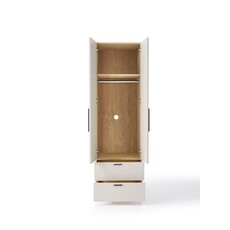 Armoire penderie 2 portes 2 titoirs 60x60x200 cm Bois + Blanc