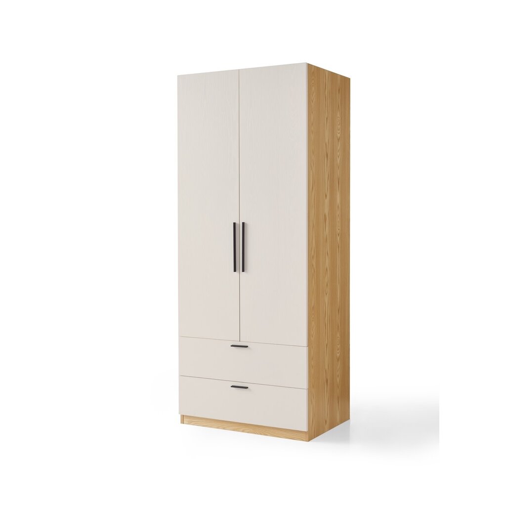 Armoire penderie 2 portes 2 titoirs 80x60x200 cm Bois + Blanc