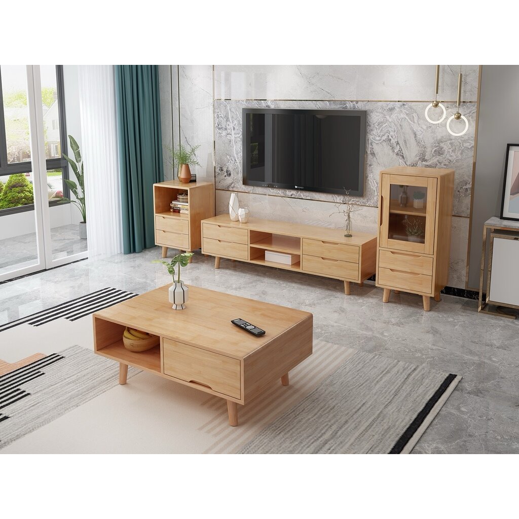 Meuble TV 4 tiroirs en Hévéa 180x40x50 cm