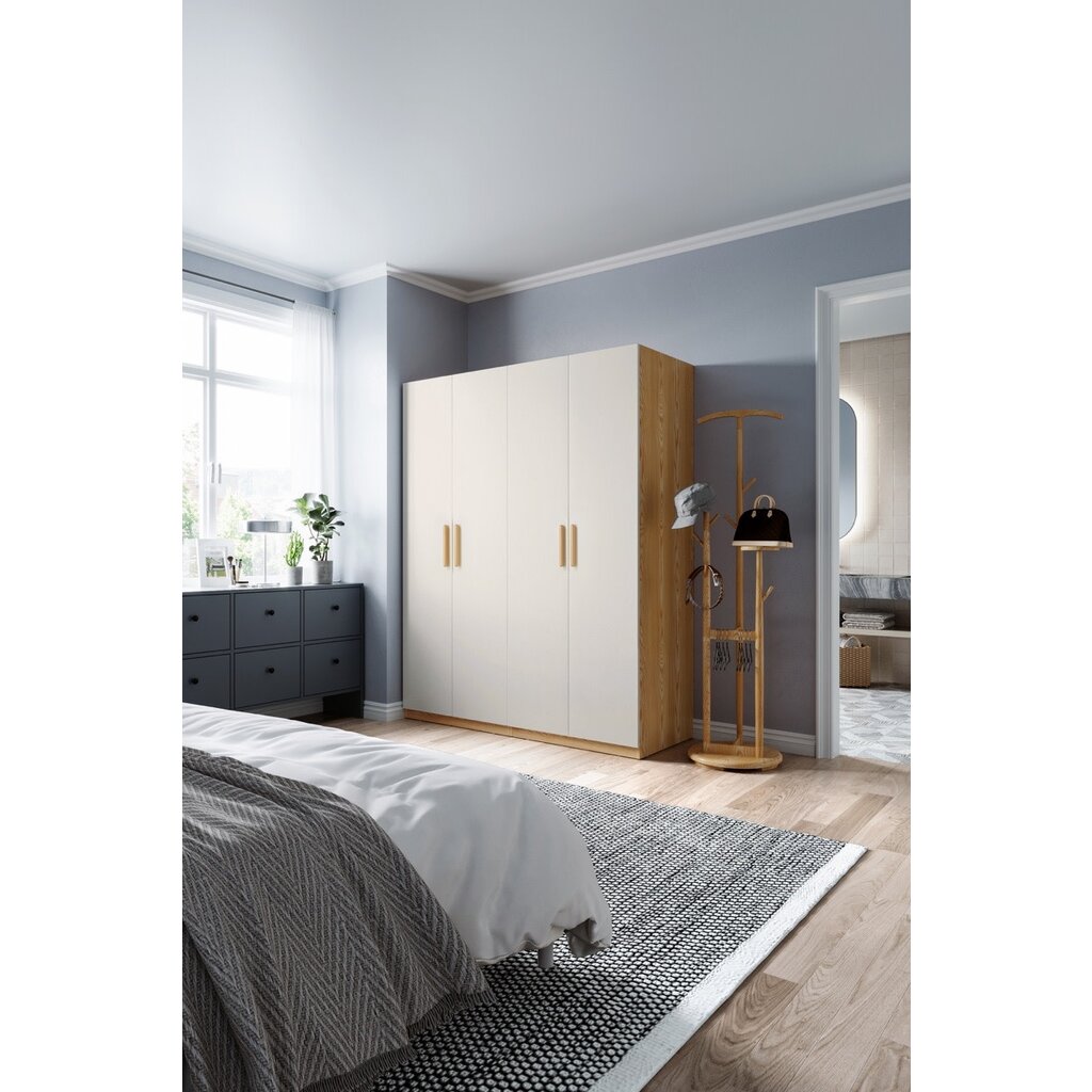 Armoire 4 portes 160x62x210 cm blanc et bois