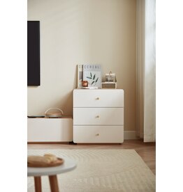 Commode 3 tiroirs blanc et bois