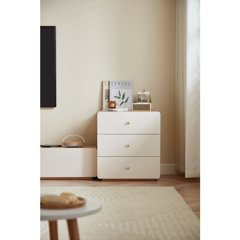 Commode 3 tiroirs blanc et bois