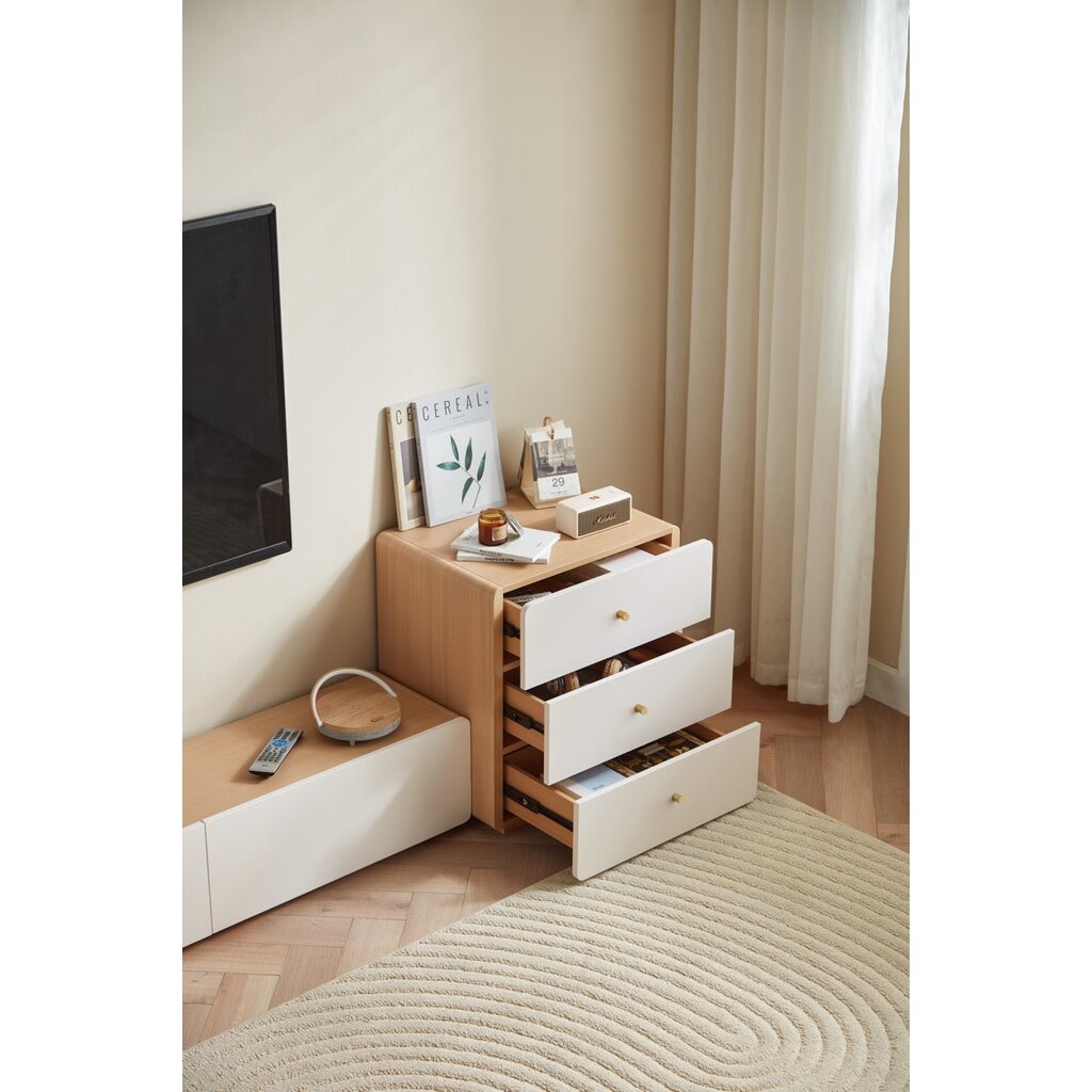 Commode 3 tiroirs blanc et bois