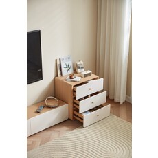 Commode 3 tiroirs blanc et bois