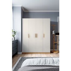 Armoire 4 portes 160x62x210 cm blanc + bois naturel