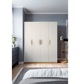 Armoire 4 portes 160x62x210 cm blanc + bois naturel