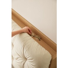 Lit beige + bois avec rangement 180x200 cm