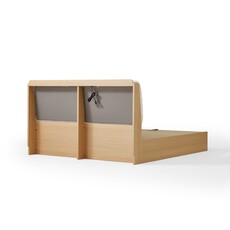 Lit beige + bois avec rangement 180x200 cm