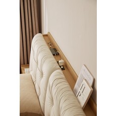 Lit beige + bois avec rangement 180x200 cm