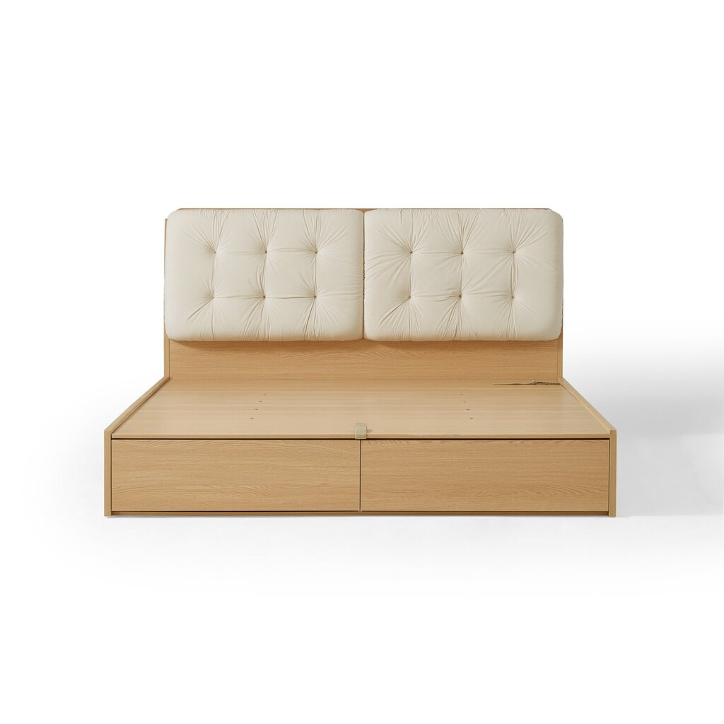 Lit beige + bois avec rangement 180x200 cm