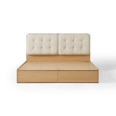 Lit beige + bois avec rangement 180x200 cm