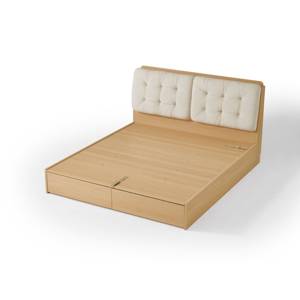 Lit beige + bois avec rangement 180x200 cm