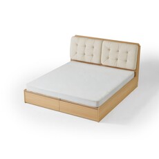 Lit beige + bois avec rangement 180x200 cm