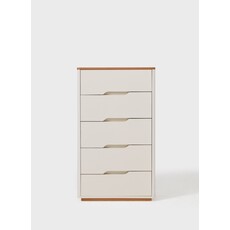 Commode 5 tiroirs blanc et bois