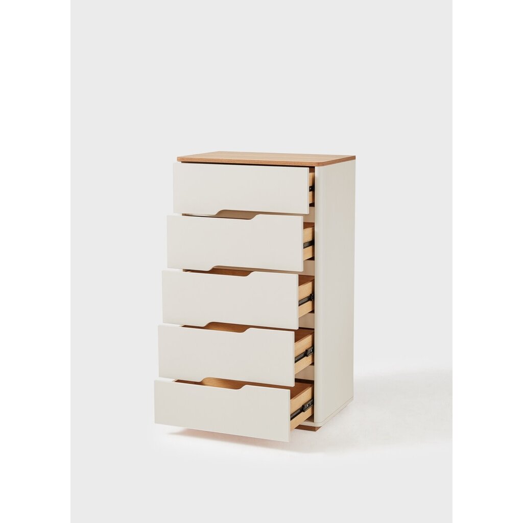 Commode 5 tiroirs blanc et bois