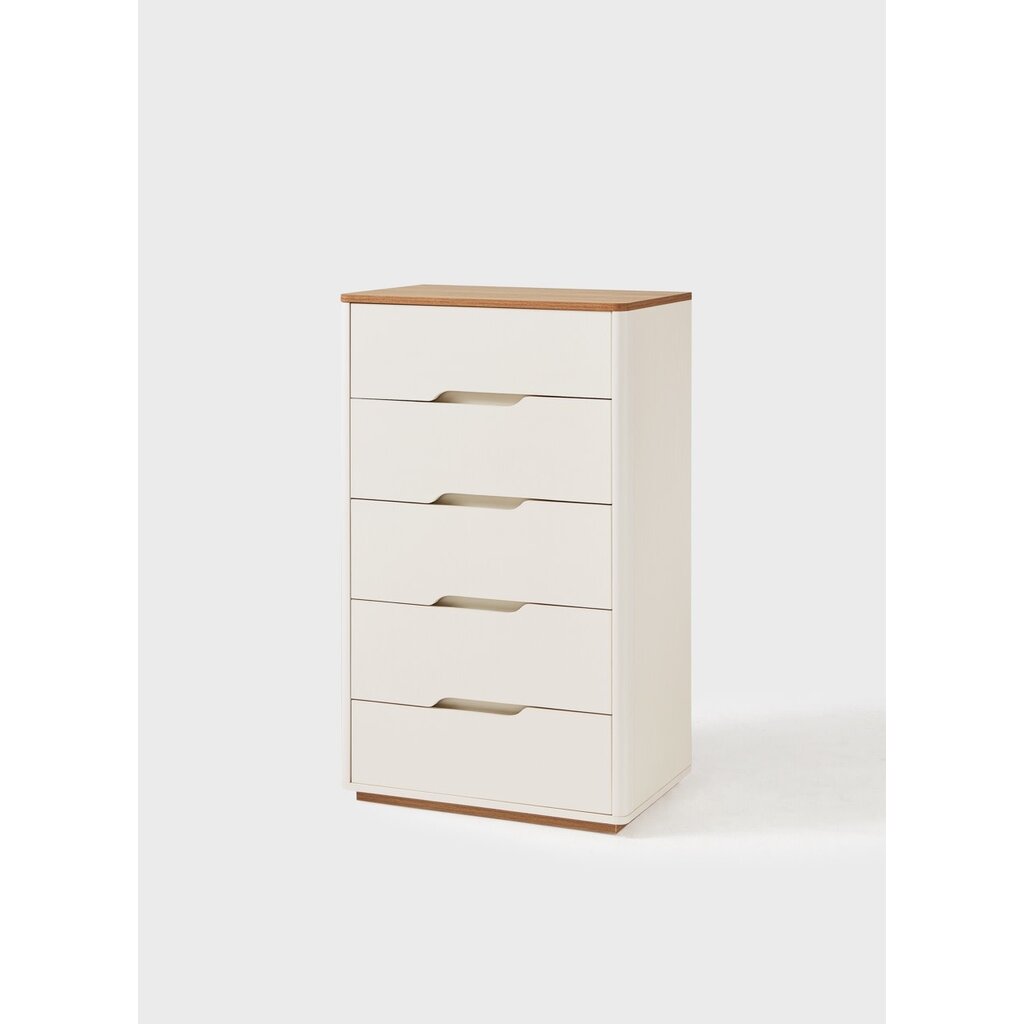 Commode 5 tiroirs blanc et bois