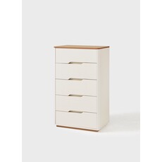 Commode 5 tiroirs blanc et bois