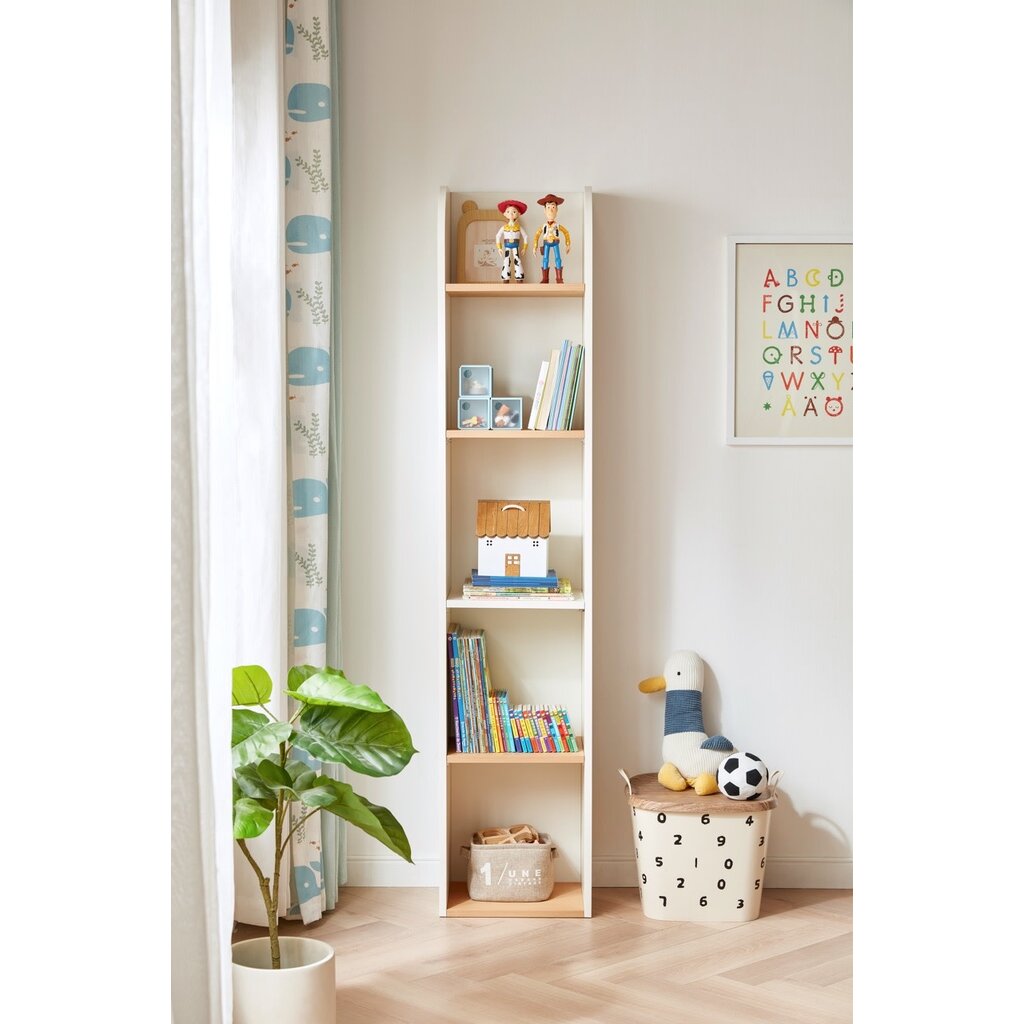 Étagère étroite 4 niveaux bois + blanc