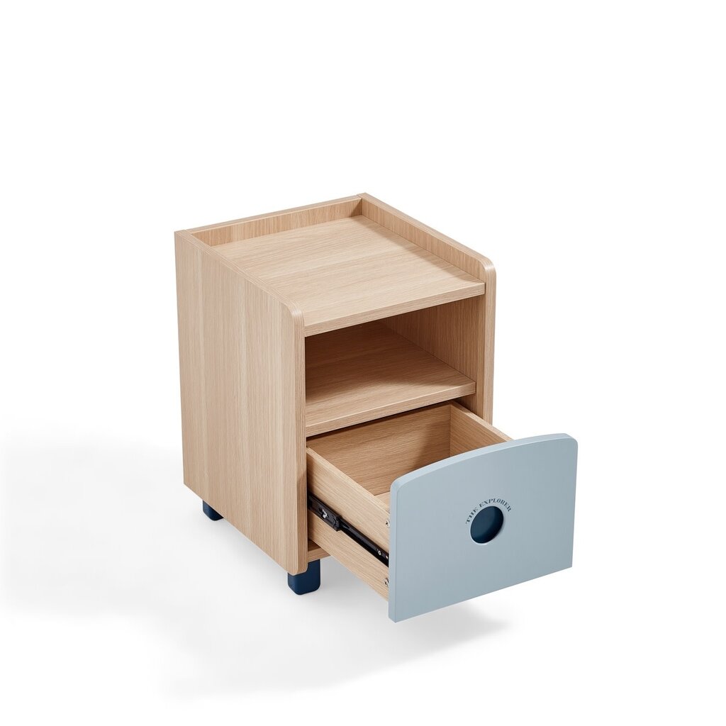 Table de chevet enfant bois et bleu