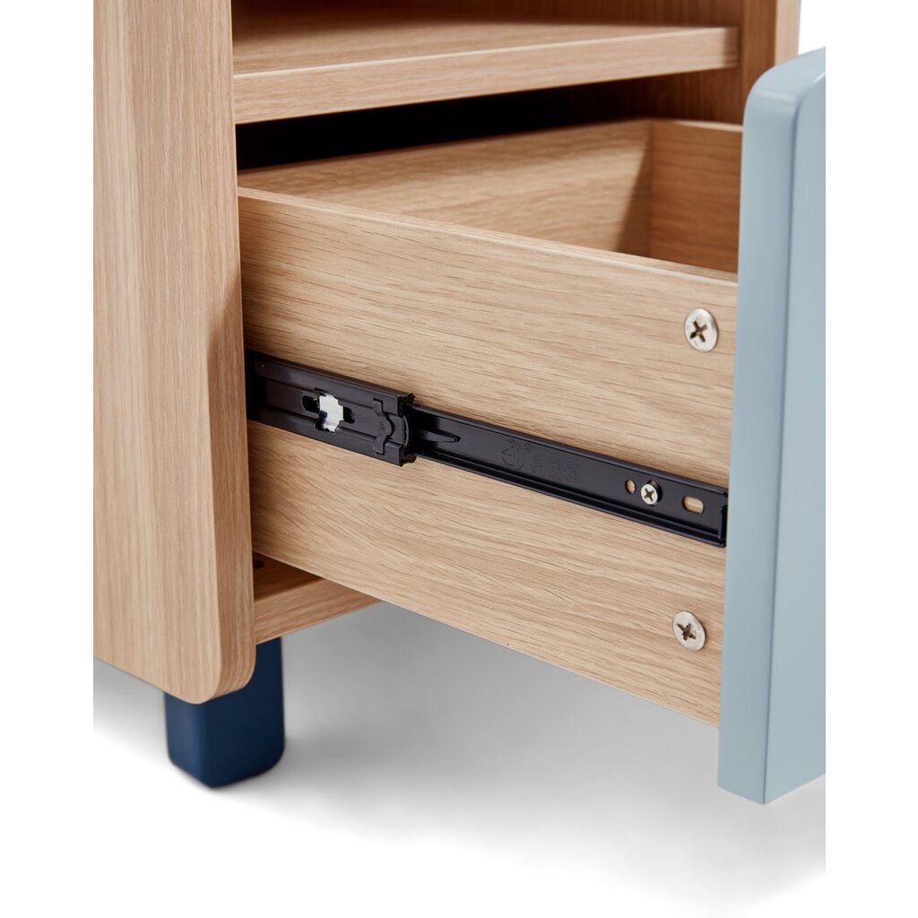 Table de chevet enfant bois et bleu