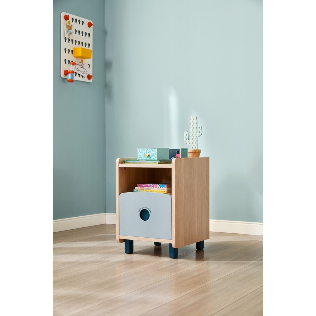 Table de chevet enfant bois et bleu