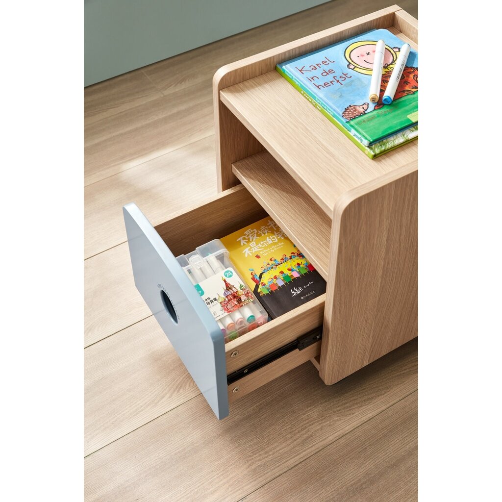 Table de chevet enfant bois et bleu