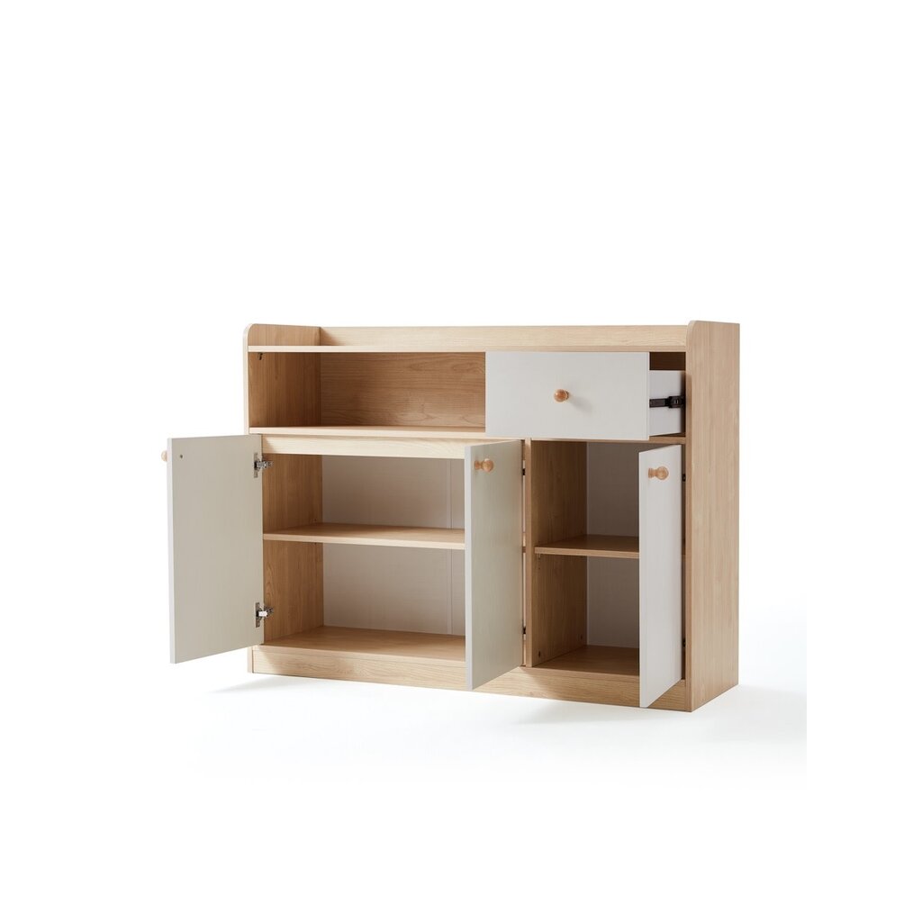 Buffet 3 portes 1 tiroir blanc et bois