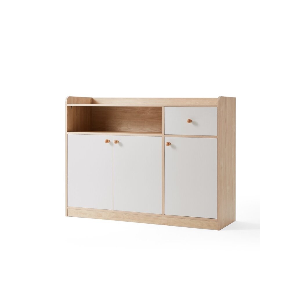 Buffet 3 portes 1 tiroir blanc et bois