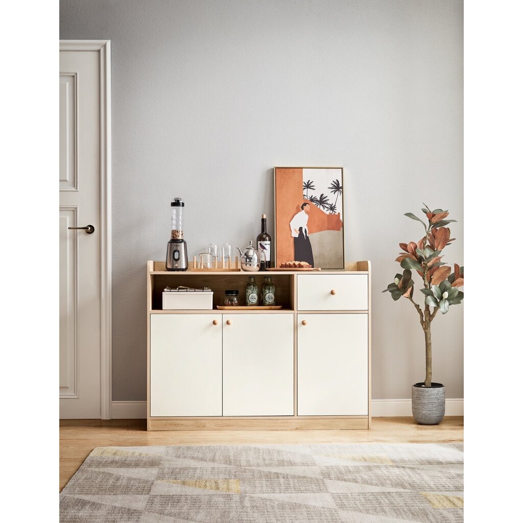 Buffet 3 portes 1 tiroir blanc et bois