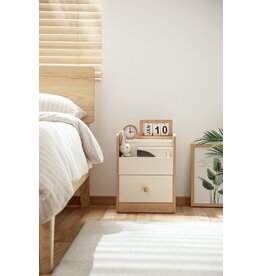 Table de chevet 1 tiroir blanc et bois