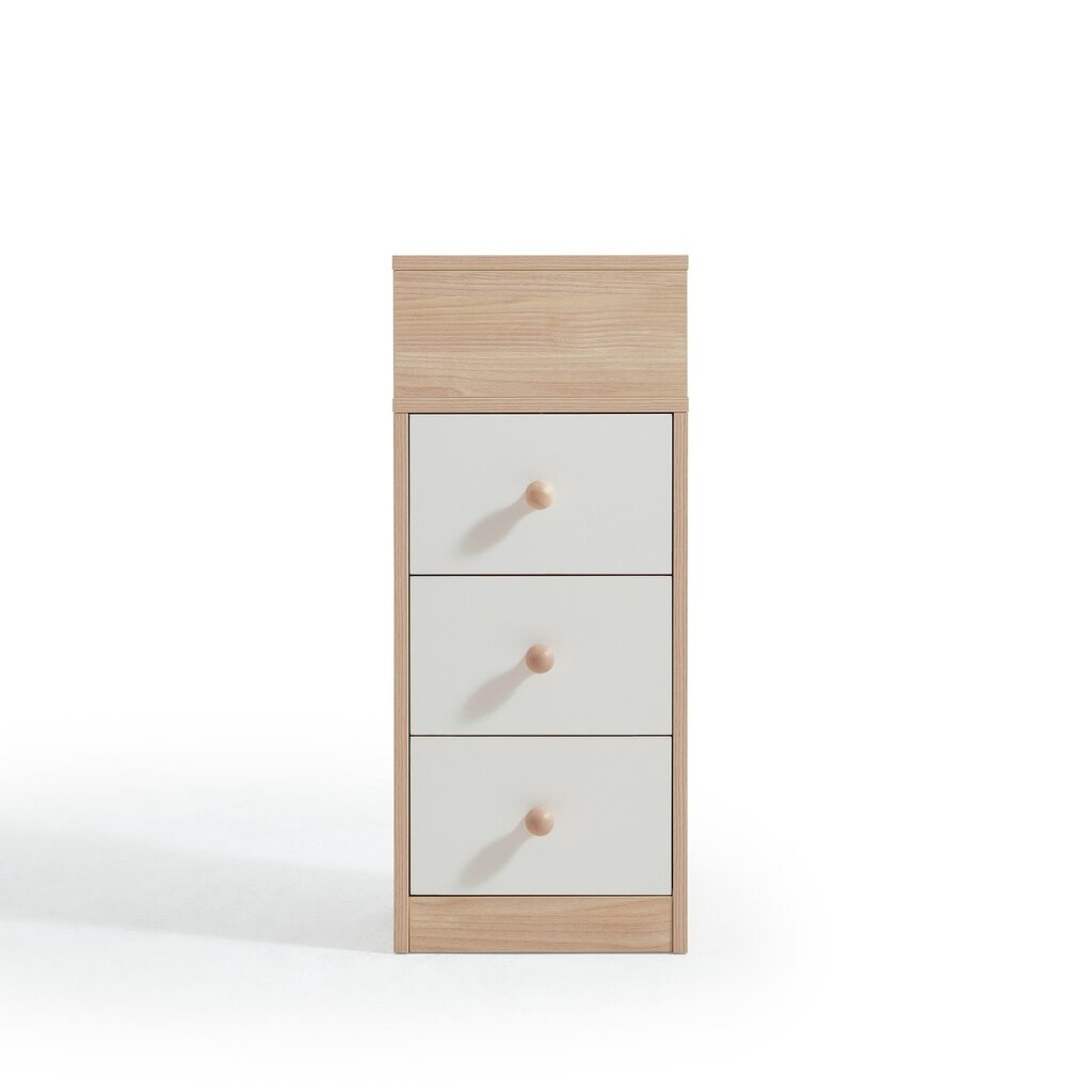 Table de chevet 3 tiroirs blanc et bois