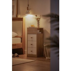 Table de chevet 3 tiroirs blanc et bois