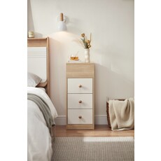 Table de chevet 3 tiroirs blanc et bois