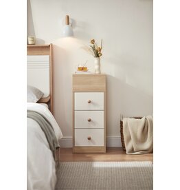 Table de chevet 3 tiroirs blanc et bois